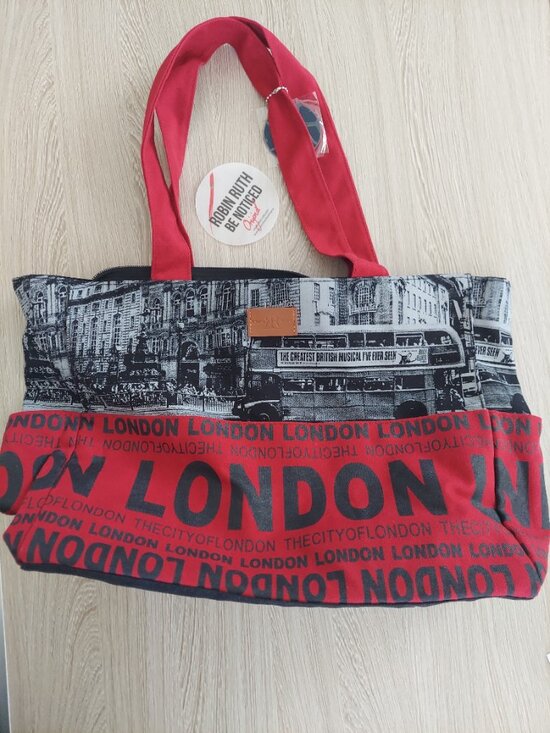 Robin Ruth Handbags - Robin Ruth London Tote Bag - Black & Red canvas with outside pockets